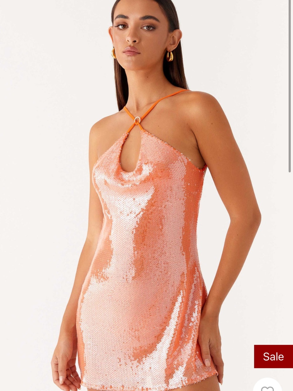 Peppermayo Peach Sequin Halter Mini Dress